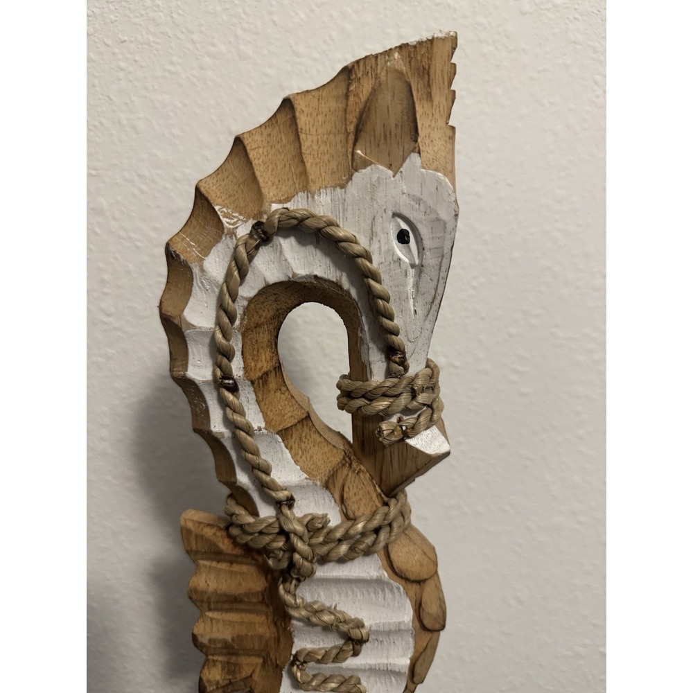 Handmade‎ Seahorse Figurine with Nautical Rope Details, Wooden, Nautical Decor - Picture 3 of 10